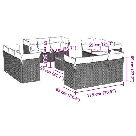 Salon de jardin et coussins 13 pcs mélange beige résine tressée