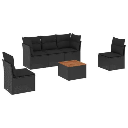 Salon de jardin 6 pcs avec coussins noir résine tressée 2