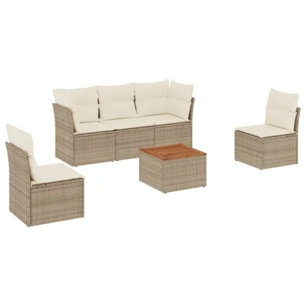 Salon de jardin avec coussins 6 pcs beige résine tressée 2