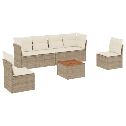 Salon de jardin avec coussins 7 pcs beige résine tressée 2