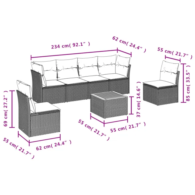 Salon de jardin avec coussins 7pcs mélange beige résine tressée