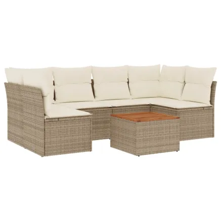 Salon de jardin avec coussins 7 pcs beige résine tressée 2