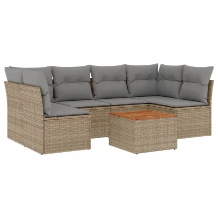Salon de jardin avec coussins 7pcs mélange beige résine tressée 2