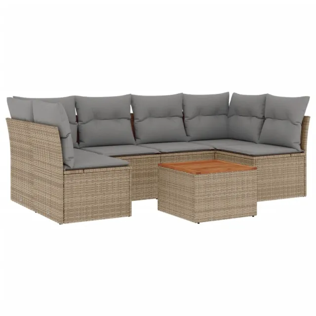 Salon de jardin avec coussins 7pcs mélange beige résine tressée