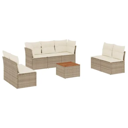 Salon de jardin avec coussins 8 pcs beige résine tressée 2