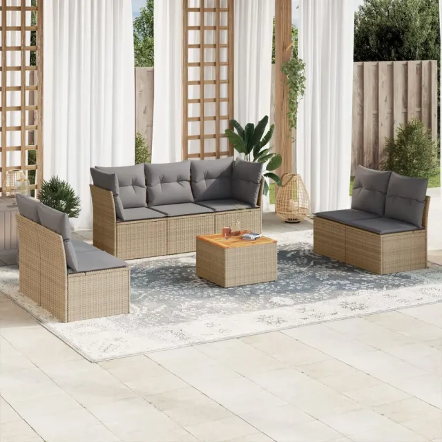 Salon de jardin avec coussins 8pcs mélange beige résine tressée