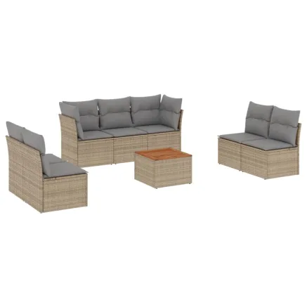 Salon de jardin avec coussins 8pcs mélange beige résine tressée 2