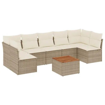 Salon de jardin avec coussins 8 pcs beige résine tressée 2