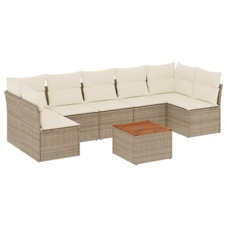 Salon de jardin avec coussins 8 pcs beige résine tressée