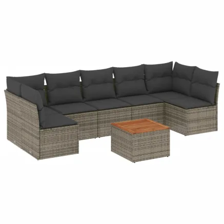 Salon de jardin 8 pcs avec coussins gris résine tressée 2