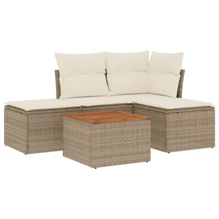 Salon de jardin avec coussins 5 pcs beige résine tressée 2
