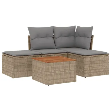 Salon de jardin avec coussins 5pcs mélange beige résine tressée 2