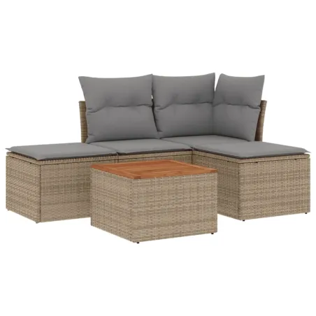 Salon de jardin avec coussins 5pcs mélange beige résine tressée