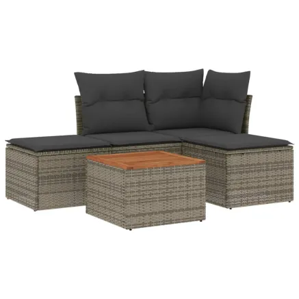 Salon de jardin 5 pcs avec coussins gris résine tressée 2