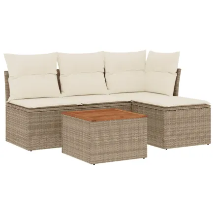 Salon de jardin avec coussins 5 pcs beige résine tressée 2