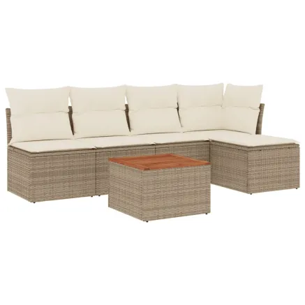 Salon de jardin avec coussins 6 pcs beige résine tressée 2
