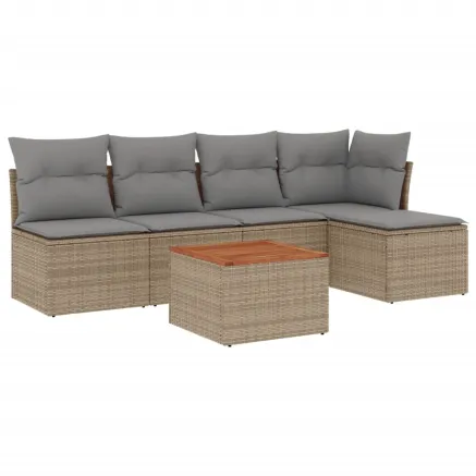 Salon de jardin avec coussins 6pcs mélange beige résine tressée 2