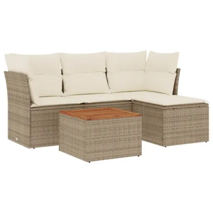 Salon de jardin avec coussins 5 pcs beige résine tressée 2