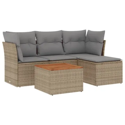 Salon de jardin avec coussins 5pcs mélange beige résine tressée 2