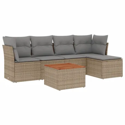 Salon de jardin avec coussins 6pcs mélange beige résine tressée 2