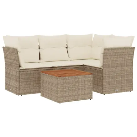 Salon de jardin avec coussins 5 pcs beige résine tressée 2
