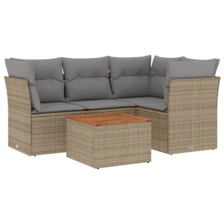 Salon de jardin avec coussins 5pcs mélange beige résine tressée 2