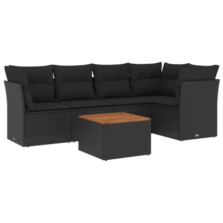 Salon de jardin 6 pcs avec coussins noir résine tressée 2