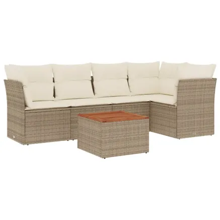 Salon de jardin avec coussins 6 pcs beige résine tressée 2