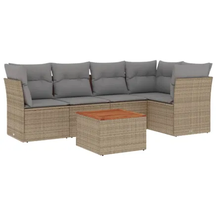 Salon de jardin avec coussins 6pcs mélange beige résine tressée 2