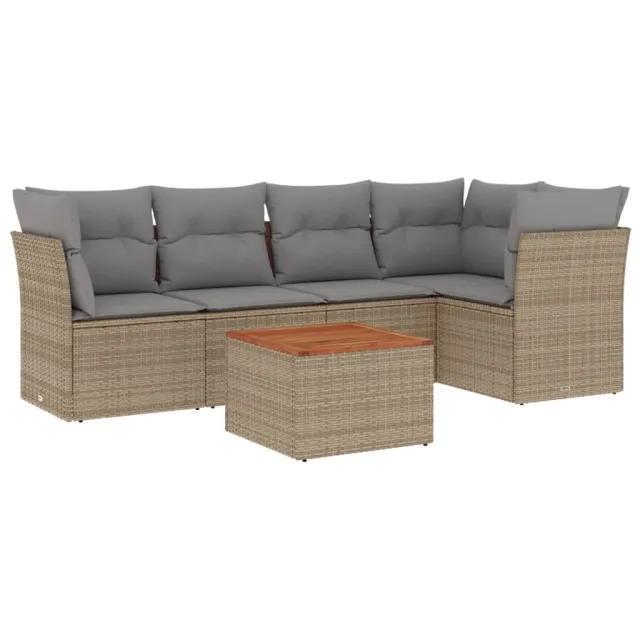 Salon de jardin avec coussins 6pcs mélange beige résine tressée