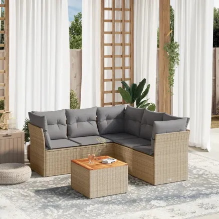 Salon de jardin avec coussins 6pcs mélange beige résine tressée