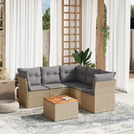 Salon de jardin avec coussins 6pcs mélange beige résine tressée