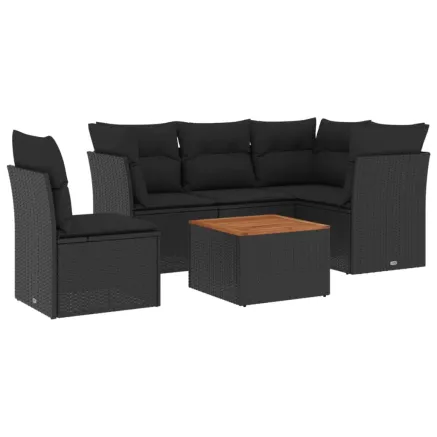 Salon de jardin 6 pcs avec coussins noir résine tressée 2