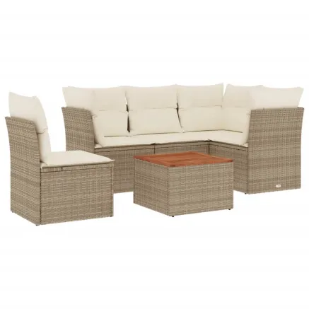 Salon de jardin avec coussins 6 pcs beige résine tressée 2