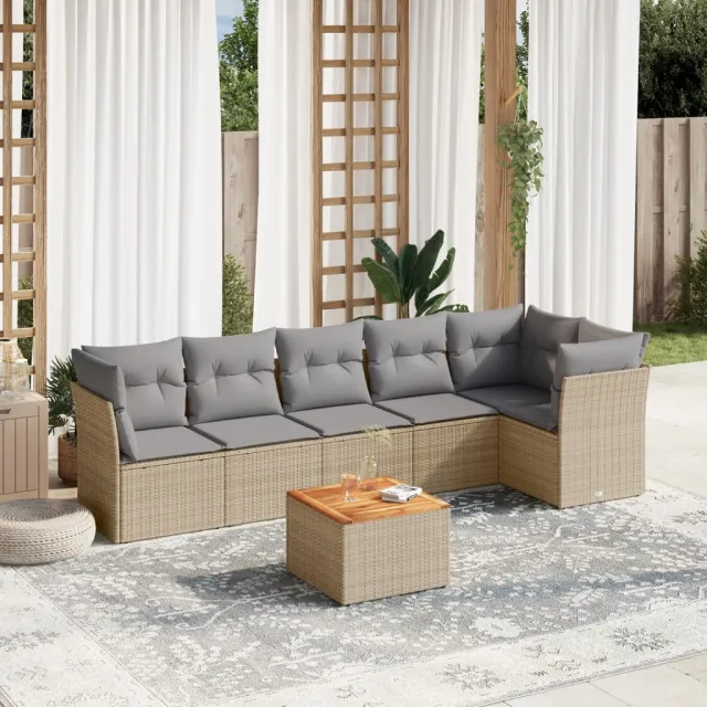 Salon de jardin avec coussins 7pcs mélange beige résine tressée