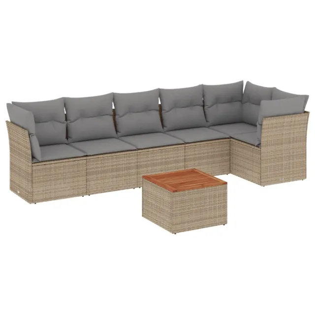 Salon de jardin avec coussins 7pcs mélange beige résine tressée