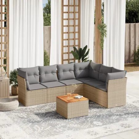 Salon de jardin avec coussins 7pcs mélange beige résine tressée