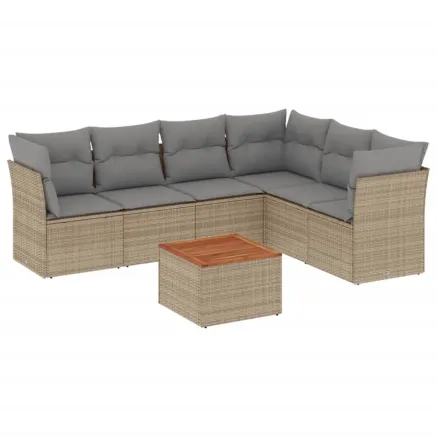 Salon de jardin avec coussins 7pcs mélange beige résine tressée 2