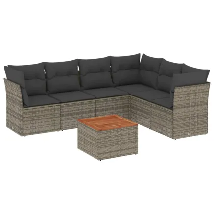 Salon de jardin avec coussins 7 pcs gris résine tressée 2