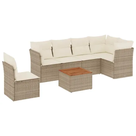 Salon de jardin avec coussins 7 pcs beige résine tressée 2
