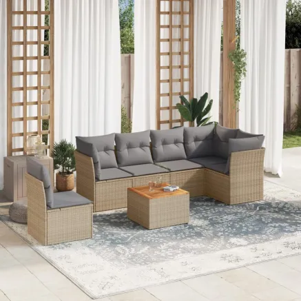 Salon de jardin avec coussins 7pcs mélange beige résine tressée