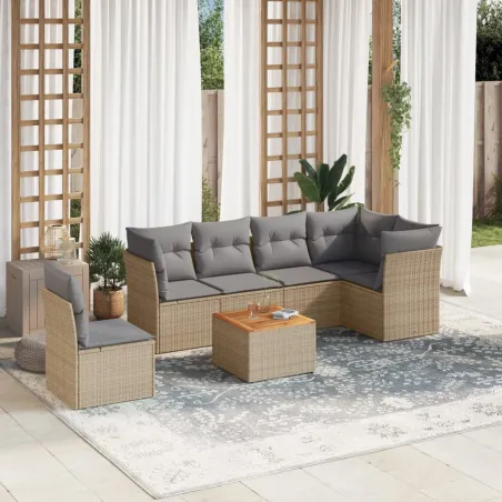 Salon de jardin avec coussins 7pcs mélange beige résine tressée