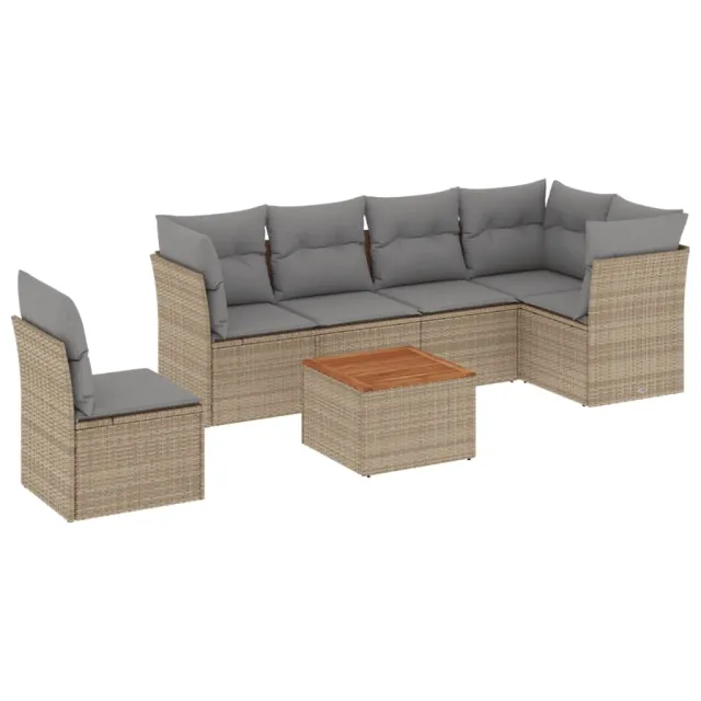 Salon de jardin avec coussins 7pcs mélange beige résine tressée