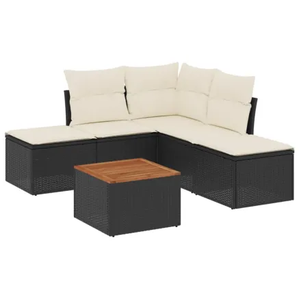 Salon de jardin 6 pcs avec coussins noir résine tressée 2