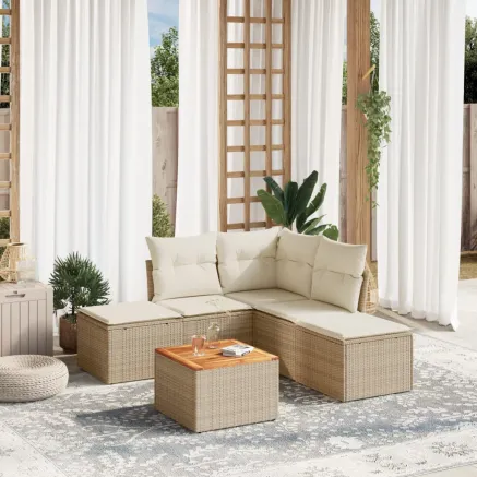 Salon de jardin avec coussins 6 pcs beige résine tressée