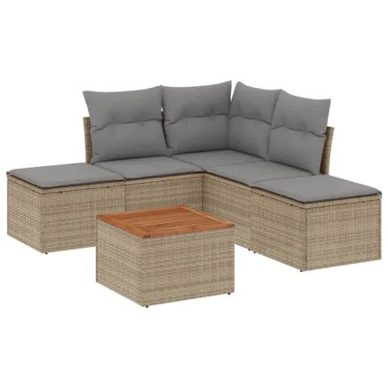 Salon de jardin avec coussins 6pcs mélange beige résine tressée 2