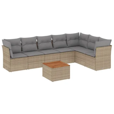 Salon de jardin avec coussins 8pcs mélange beige résine tressée