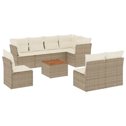 Salon de jardin avec coussins 9 pcs beige résine tressée 2