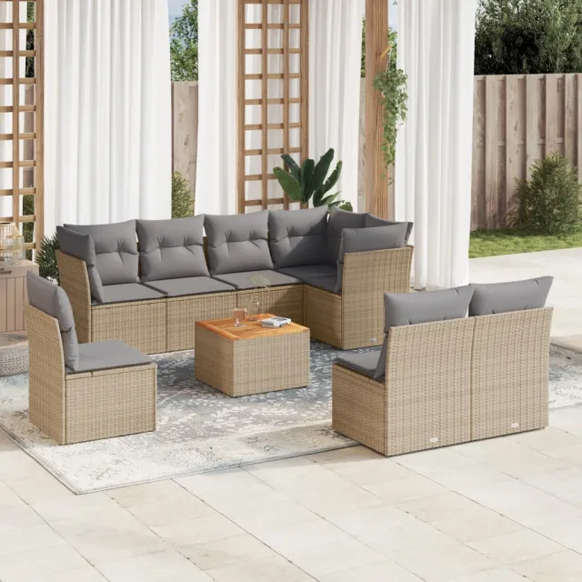 Salon de jardin avec coussins 9pcs mélange beige résine tressée