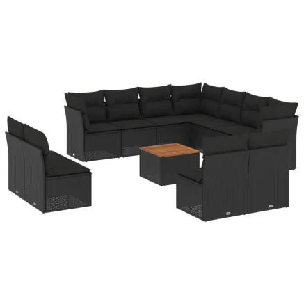 Salon de jardin 12 pcs avec coussins noir résine tressée 2